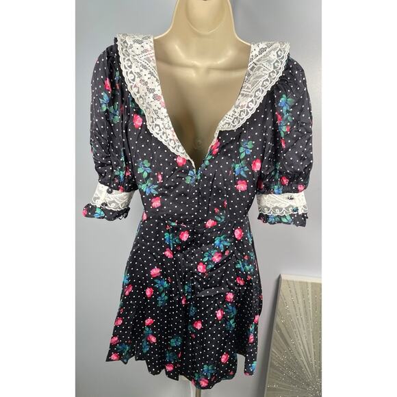 FOR LOVE & LEMONS Raisa Floral Polkadot Lace Trim Collar Mini Dress Sz XS - Picture 7 of 11